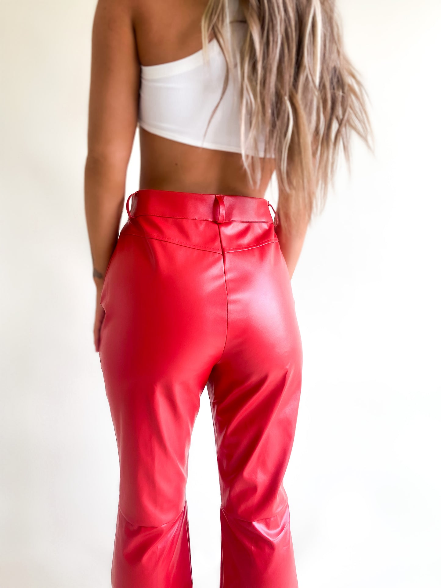 Red Leather Flared Pants