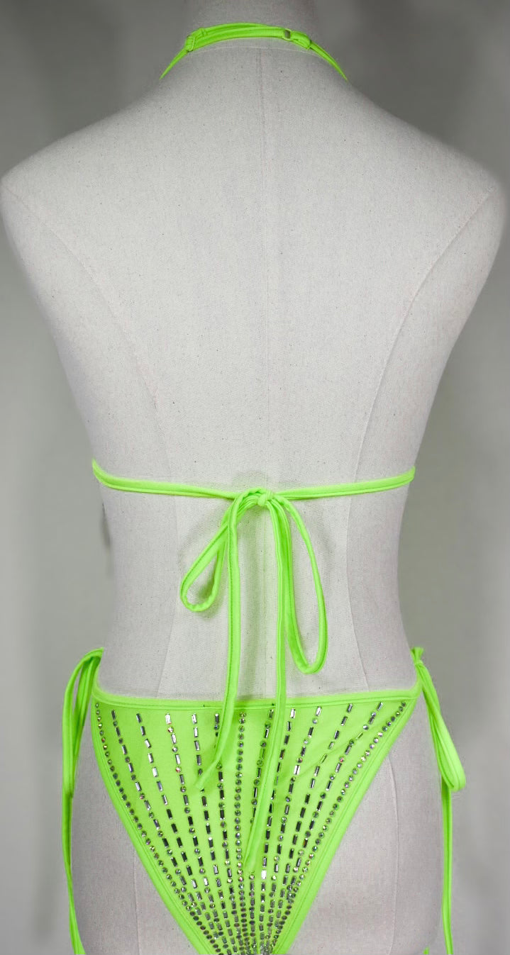 Fringe Chartreuse Green Bikini Set