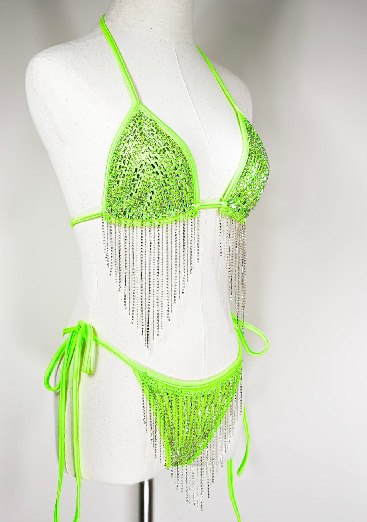 Fringe Chartreuse Green Bikini Set